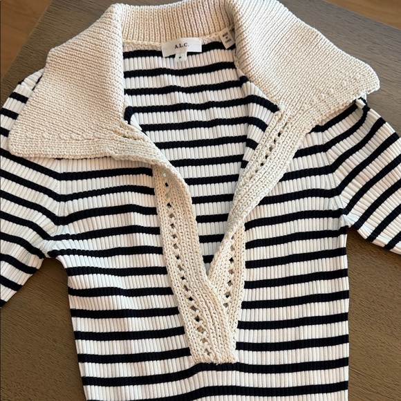 ALC Striped Black and White Knit Midi Dress with Contrast Collar (M) - Picture 3 of 5